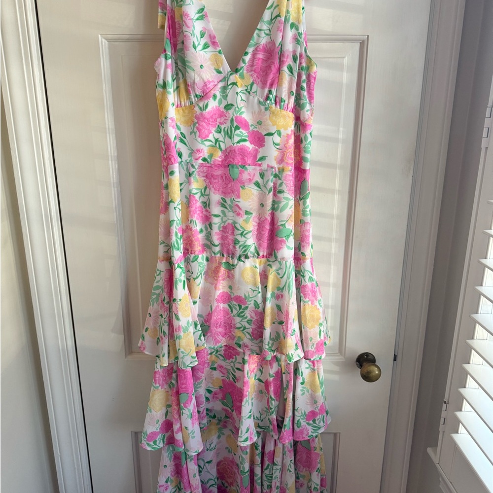 Wayf High Low Floral Dress - Pink and Yellow